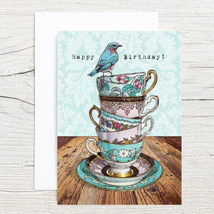 Birthday Teacups 5x7 Single Greeting Card