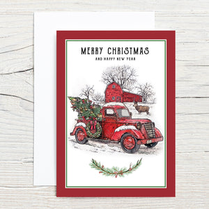 Red Truck Christmas 5x7 Single Greeting Card